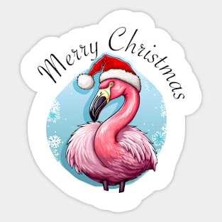 Pink Flamingo Wearing Santa Hat - Merry Christmas (Black Lettering) Sticker